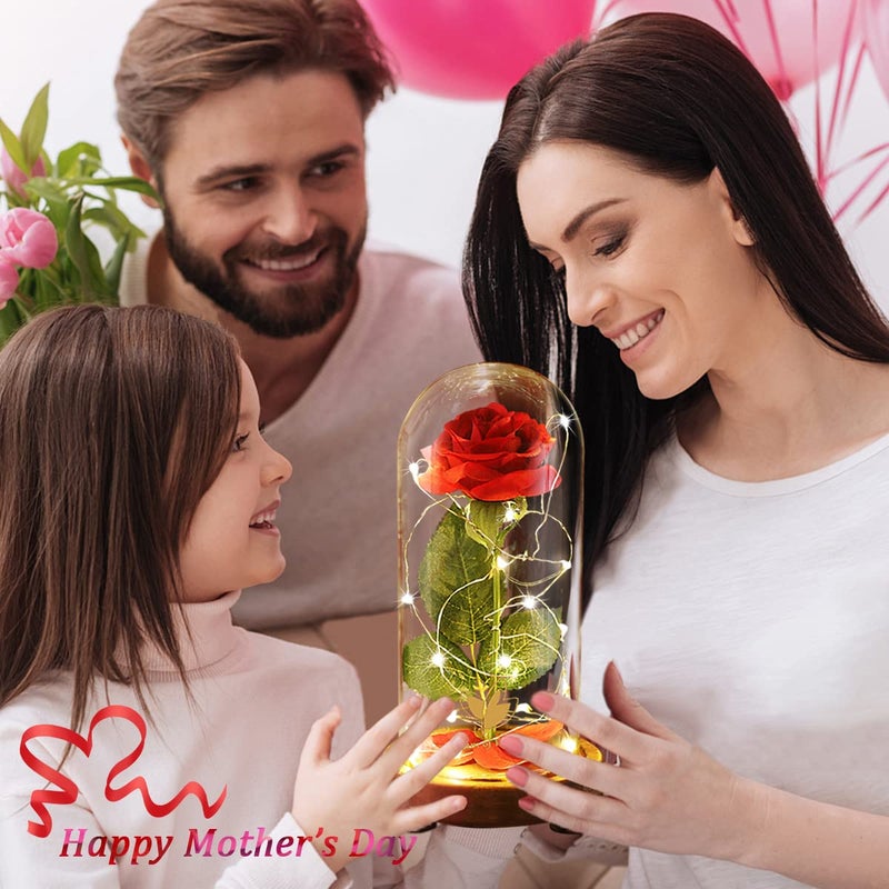 Dream of Flowers Beauty and The Beast Rose Birthday Gifts for Women, Valentine's Day Gifts for her, Eternal Rose Artificial Flower Light Up Rose in Glass Dome, Glass Roes Flower Gifts for Wife/Girlfriend - Image 4